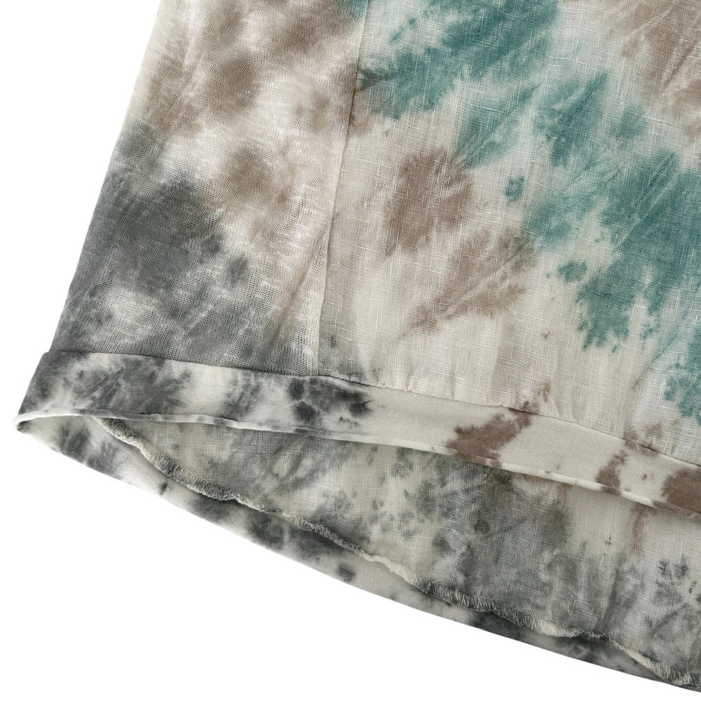 Kaktus Size Large 100% Linen Made in Italy Tie Dye Roll Tab Sleeve V-Neck Top - Picture 11 of 14